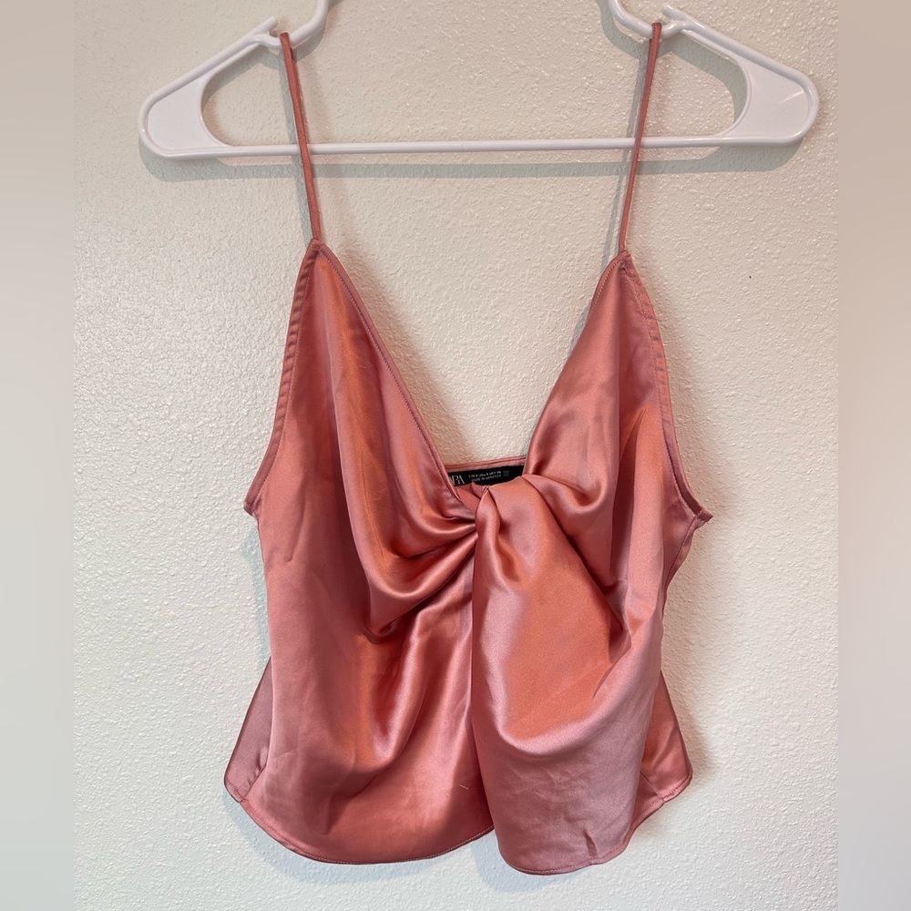 Zara Silky Rose Tank Top Knot Front | Small